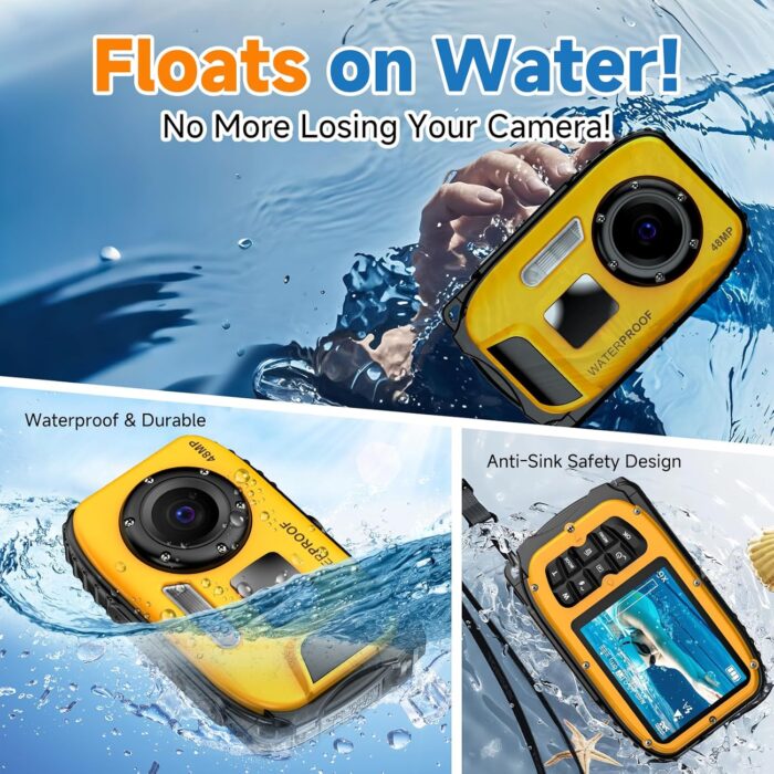 Underwater Floating Digital Camera – 48MP HD Bare-Body Waterproof Camera, No Case Needed for Underwater Fun & Childhood Memories (Yellow) - Image 6