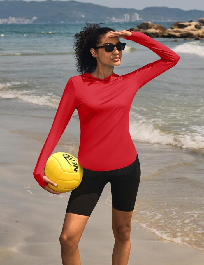 Womens Sun Protection Hoodies UPF 80+ UV Shirts Long Sleeve Lightweight Hiking Fishing Workout Tops - Image 7