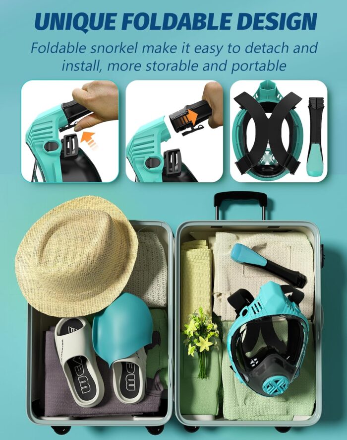 Full Face Snorkel Mask- Snorkeling Gear for Adults with Safe Dry Top Breathing System, 2025 Latest Foldable Panoramic View Snorkeling Mask for Men and Women, Anti Fog Anti Leak - Image 5