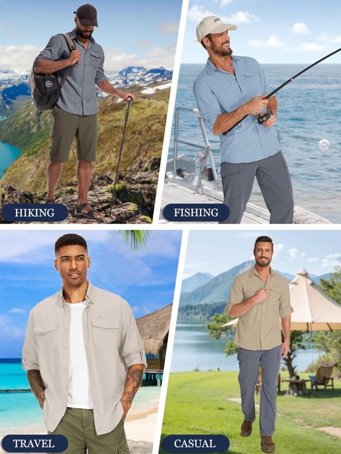 Fishing Shirts for Men, Sun Protection Long Sleeve Hiking Outdoor UV Shirt Quick Dry UPF 50+ for Travel Safari Camping - Image 6