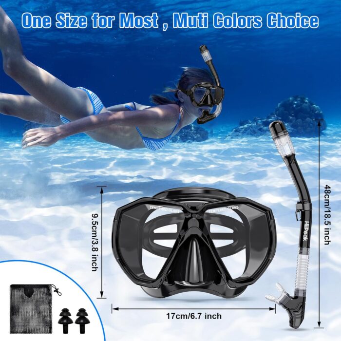 HiiPeak Snorkeling Gear for Adults, Dry Snorkel Set, Panoramic Wide View, Diving Scuba Mask Snorkel Set, Swimming Glasses Nose Cover Youth Diving Goggles - Image 3