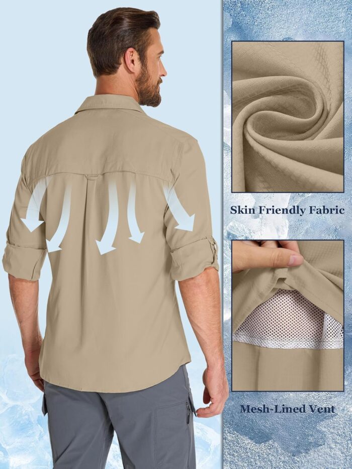 Fishing Shirts for Men, Sun Protection Long Sleeve Hiking Outdoor UV Shirt Quick Dry UPF 50+ for Travel Safari Camping - Image 2