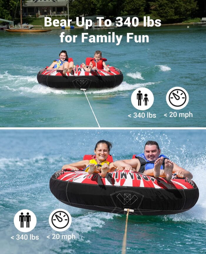 ZOOMBROS Towable Tubes for Boating 2 Person, Water Tubes for Boats to Pull, Safety Inflatable Boat Tubes and Towables, Water Sport Towables with Drainage, Quick Connector, Large Capacity - Image 6
