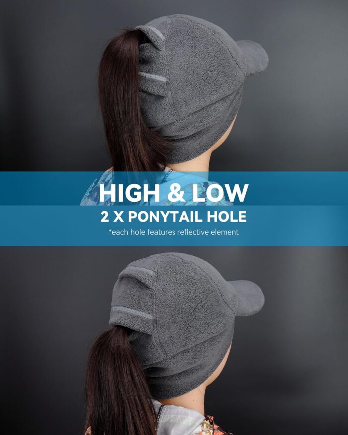 Gisdanchz Women's Winter Reflective Stretchy Ponytail Hat with Drop Down Ear Flap - Image 6