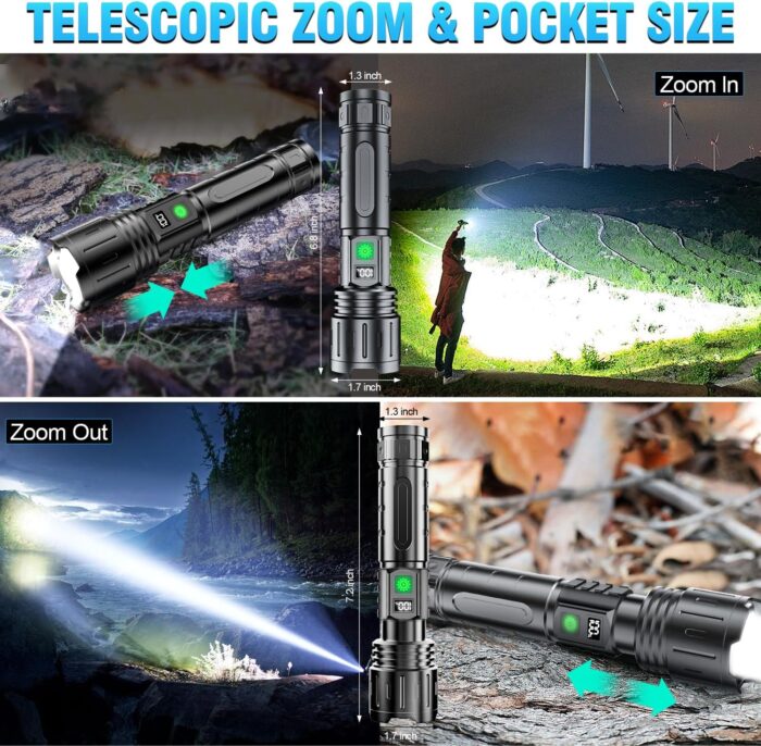 Hoxida Flashlights High Lumens Rechargeable - 2000 Lumens Long Beam Super Bright LED Flash Light with Power Display & IPX5 Waterproof for Camping, 20H Runtime,5 Modes,Zoomable Handheld Flashlight - Image 6