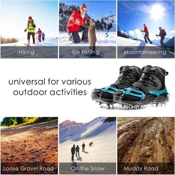 Crampons Ice Cleats Traction Snow Grips for Boots Shoes Women Men Anti Slip 19 Stainless Steel Spikes Safe Protect for Hiking Fishing Walking Climbing Mountaineering - Image 5