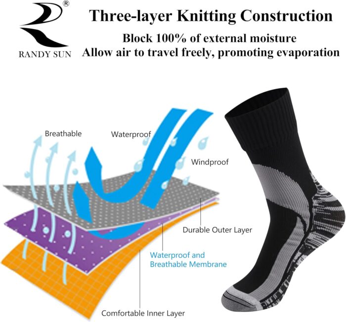 RANDY SUN Waterproof Breathable Socks, [SGS Certified] Unisex Novelty Skiing Trekking Hiking Wading Trail Socks - Image 3