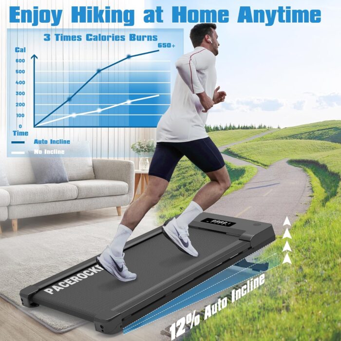 Walking Pad Treadmill with 12% 9-Level Auto Incline, 450 lbs Capacity Bluetooth Speaker Under Desk Treadmills for Home, 5MPH - Image 2