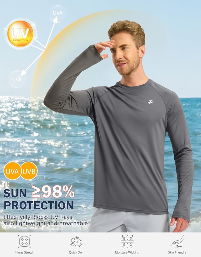 Pudolla Men's Sun Protection Shirts UV SPF UPF 50+ Rash Guard Long Sleeve Lightweight Quick Dry Brethable Swimming Fishing - Image 3