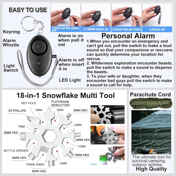 Gifts for Men Dad Husband Fathers Day, Survival Gear and Equipment kit 21 in 1, Professional Cool Gadgets Stuff Tactical Tool, Gift Ideas for Him Son Daughter Emergency Hunting Outdoors Camping Hiking - Image 4