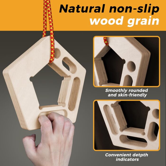 FRUITEAM Hangboard Holds in Wood for Rock Climbing,Portable Hangboard Rock Climbing,Finger Strengthener for Pull-up Grip Arm Training Indoor and Outdoor - Image 4