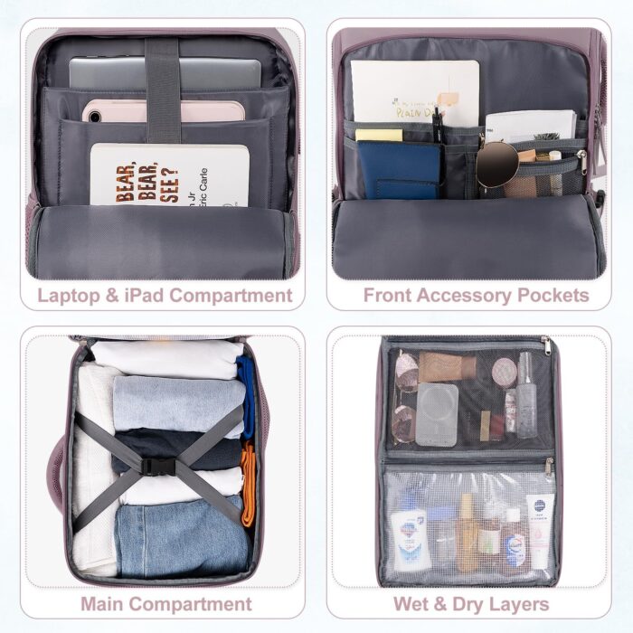 Travel laptop Backpack for Women, Personal Item Size Flight Approved, 16 Inch Laptop Bag with Multi-Pockets, College Computer Bag, Waterproof Carry On Backpack Casual Daypack Backpack - Image 6