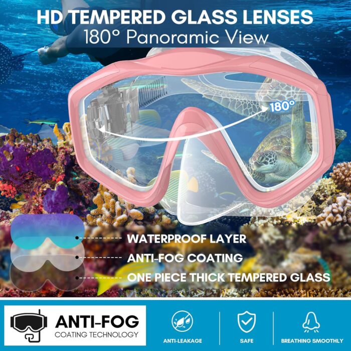 HiiPeak Snorkeling Gear for Kids, Goggles with Nose Cover, Dry Top Snorkel Set for Ages 5-15 - Image 3