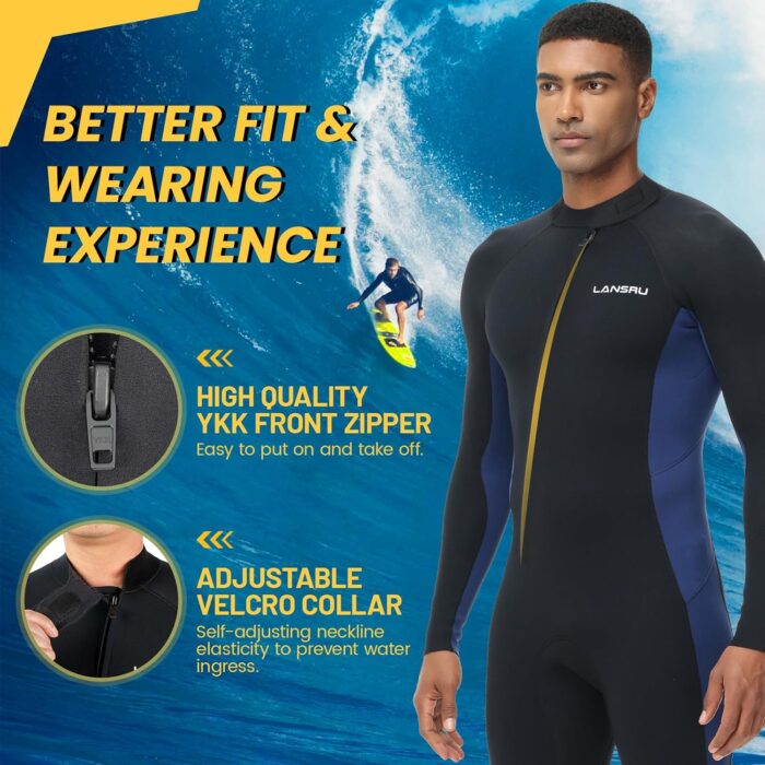 Wetsuit, 5/4mm Upgrade CR Neoprene Wetsuits for Men and Women, Ideal Thermal Wet Suit in Cold Water, Front Zip for Surfing Snorkeling Diving Swimming - Image 5