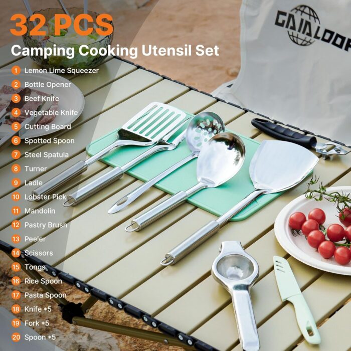 Camping Cooking Utensils Set Grilling Cookware Camp Kitchen Rotating Marshmallow Roasting Sticks BBQ Forks, Portable RV Camping Essentials Camper Must Haves for Cookouts Open Fire Pit - Image 2