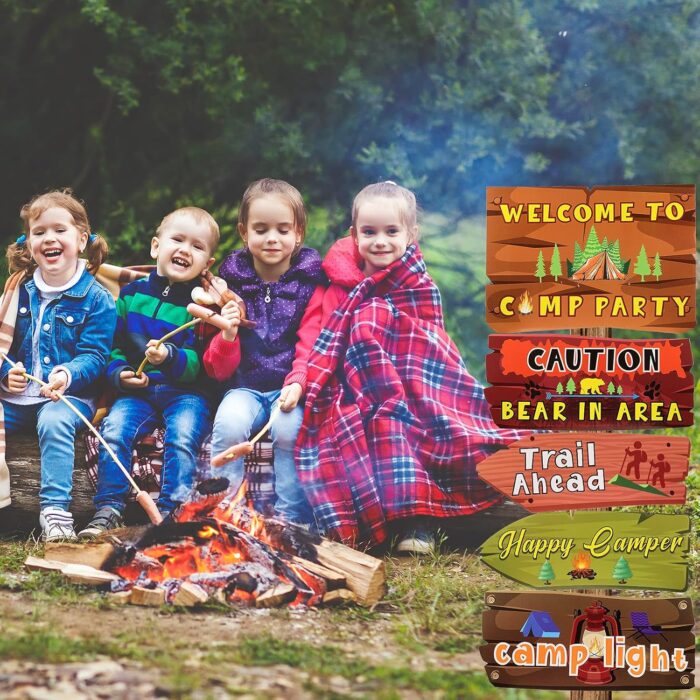 Camping Party Sign Camping Party Themed Directional Signs Camper Welcome Yard Outdoor Wall Sign Party Supplies Photo Props Backdrop Decoration Decor(20 Pcs,Card Stock) - Image 6