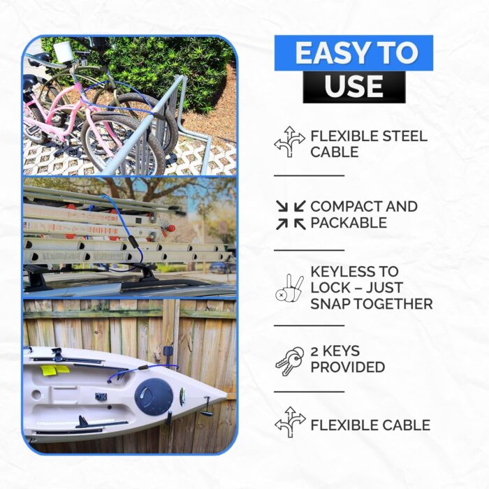 Weatherproof Security Cable Lock with Keys (5ft to 25ft Lengths) Anti-Theft for Kayak, Bike, Paddleboard, Scooter, Equipment, Bicycle - Image 6