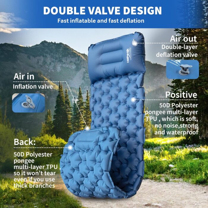 HiiPeak Sleeping Pad - Ultralight Inflatable Sleeping Mat with Built-in Foot Pump, Durable Compact Waterproof Camping Air Mattress for Camping, Backpacking, Hiking, Tent Trap Traveling - Image 5
