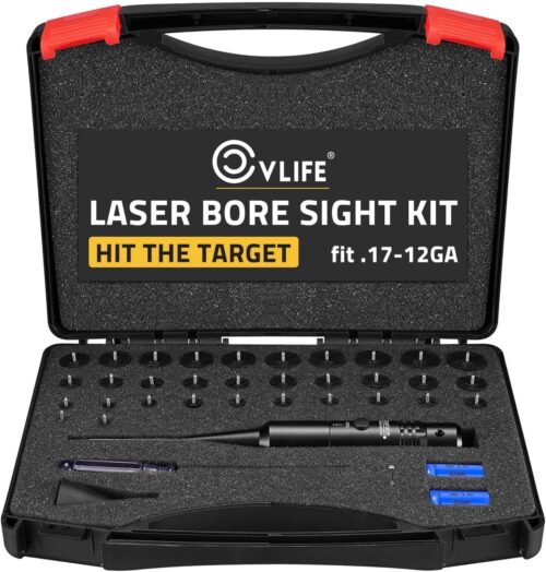 CVLIFE Professional Laser Bore Sight Kit with 32 Adapters fit 0.17 to 12GA Calibers, Red or Green Bright Bore Sighter Laser with Button Switch, Powerful Support for Hunting