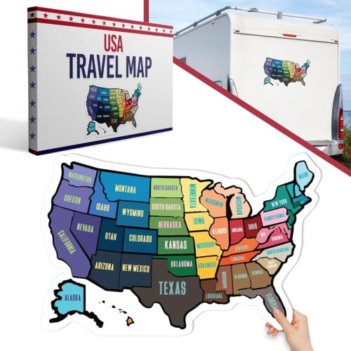 RV State Map Sticker - 11" x 17", Explore & Mark States Visited - UV-Protected Fade Resistant USA Map Decal - Essential Motorhome, Camper & Van Life Accessory