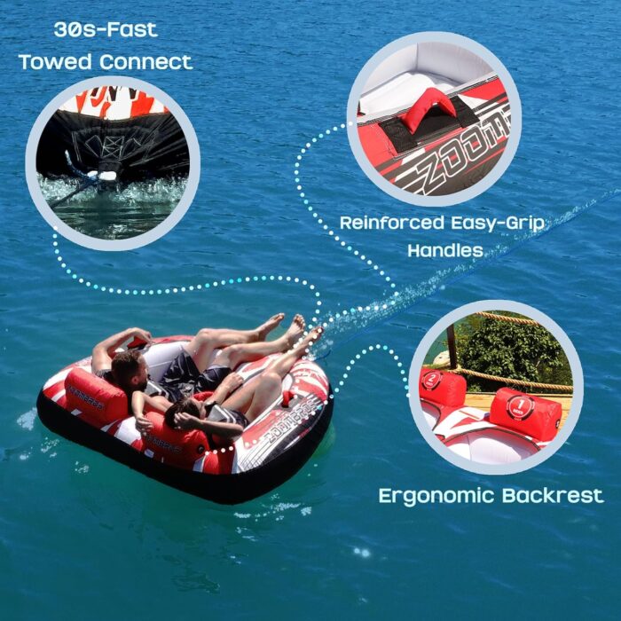 ZOOMBROS Towable Tubes for Boating 2 Person, Water Tubes for Boats to Pull, Safety Inflatable Boat Tubes and Towables, Water Sport Towables with Drainage, Quick Connector, Large Capacity - Image 3