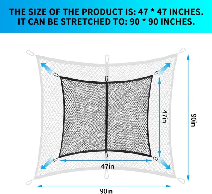 Tesla Cybertruck Truck Bed Cargo Net, Pickup Elastic Storage Cargo Nets Organizer, Cybertruck Accessories for 2024 & 2025, Rear Compartment Net with 6 Mountaineering Buckles, Measuring 4ft x 4ft - Image 4