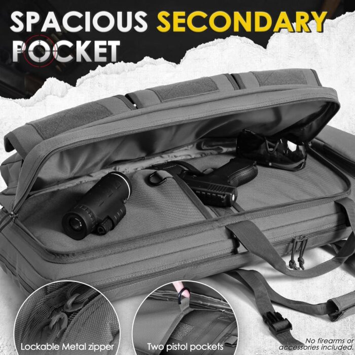DULCE DOM Double Rifle Case 36/42/48 inch Soft Gun Bag Tactical Backpack with Removable Dividers for Hunting Shooting Range, MOLLE System Multiple Magazine Pouches & Accessory Bags - Image 3