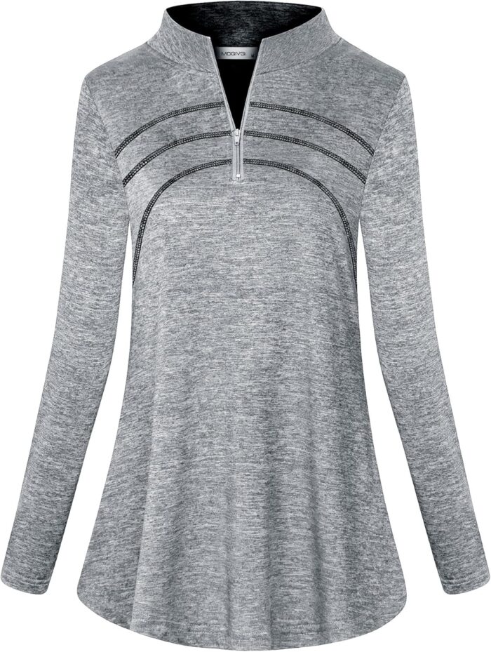 MOQIVGI Womens Long Sleeve Workout Tops Casual Sports Gym Yoga Running Half Zip Pullover