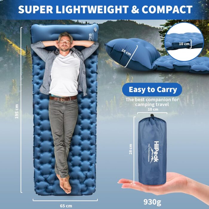 HiiPeak Sleeping Pad - Ultralight Inflatable Sleeping Mat with Built-in Foot Pump, Durable Compact Waterproof Camping Air Mattress for Camping, Backpacking, Hiking, Tent Trap Traveling - Image 2
