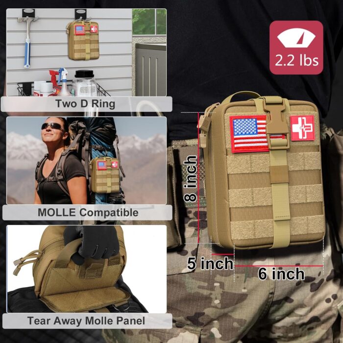 [Upgrade] Survival First Aid Kit Outdoor Molle System with Tactical Gear Set Trauma Kit for Camper Travel Hunting Hiking and Adventures - Image 2