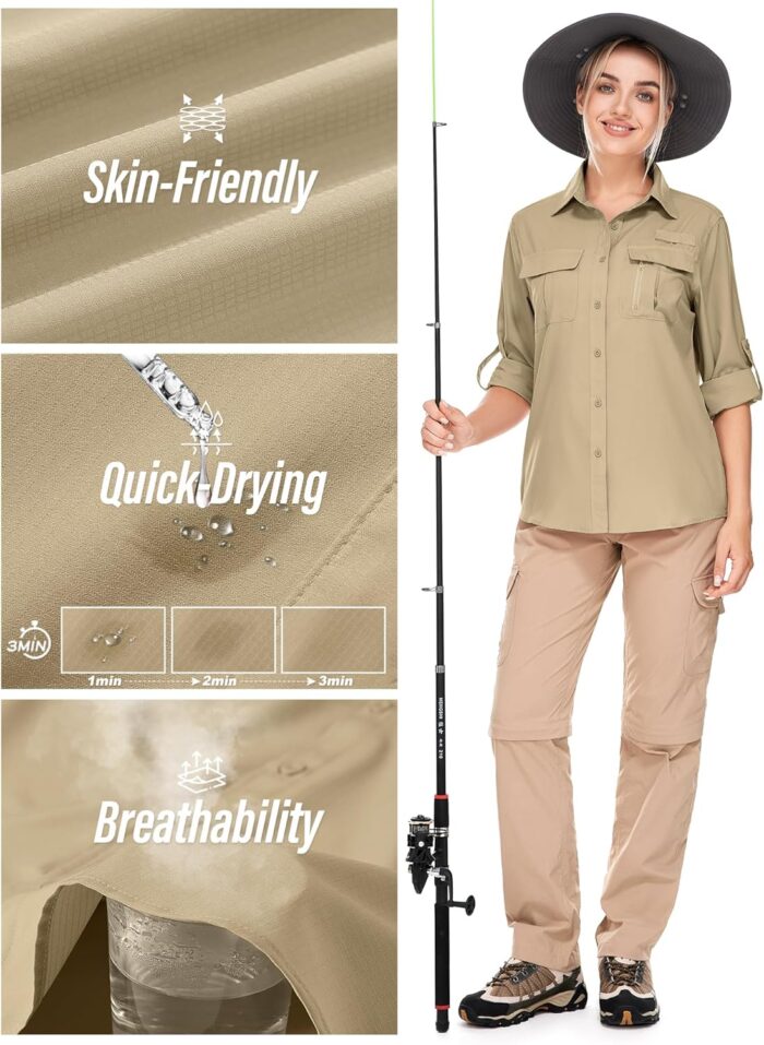Women's UPF 50 Long Sleeve UV Sun Protection Safari Shirts Outdoor Quick Dry Fishing Hiking Travel Shirts - Image 5