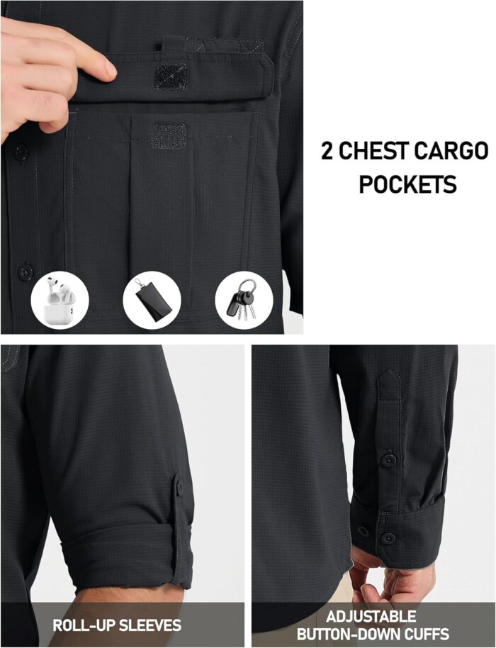 MAGCOMSEN Men's Sun Protection Fishing Shirts UPF 50+ UV Quick Dry Long Sleeve Button Down Shirts Safari Hiking Travel - Image 5