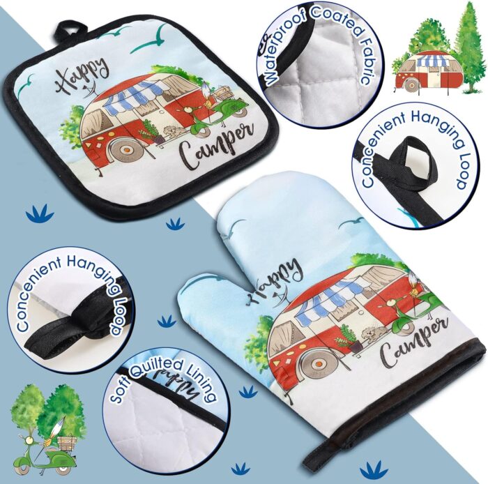 4 Pcs Camping Dish Towels Pot Holders Oven Mitts Set Making Memories One Campsite at a Time RV Kitchen Towels Soft Absorbent Pot Holder Camper Oven Mitt Dish Cloths Hand Towels - Image 3