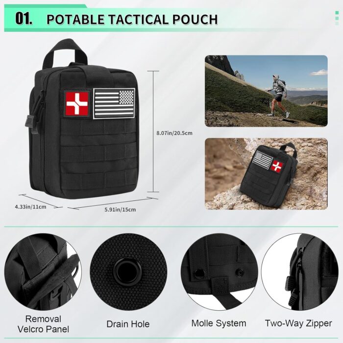 171PCS Survival First Aid Kit with Survival Gear, First Aid Supplies, Emergency Tent, and MOLLE Nylon Bag, Ideal for Car, Travel, Home, Outdoor Adventures, for Men, Christmas, Teens - Image 2