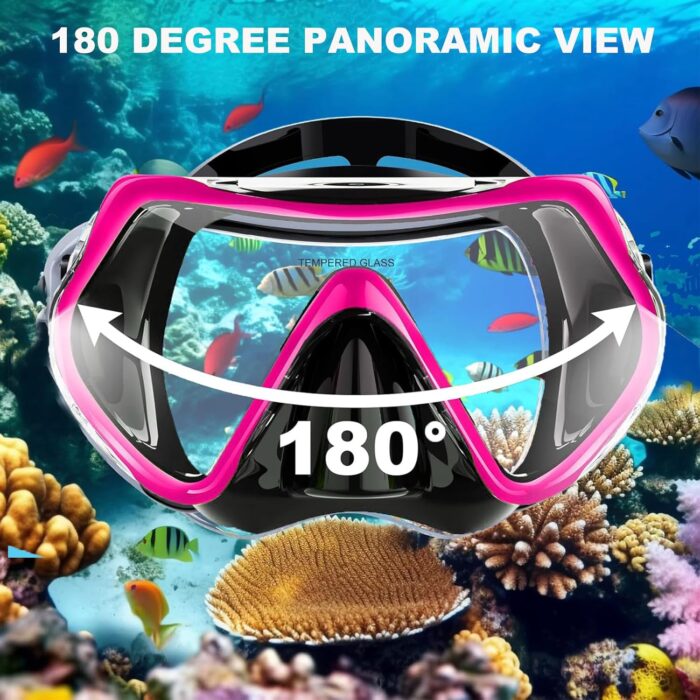 Snorkeling Gear for Adults,Snorkel Mask Adult Dry Top Snorkel Set Panoramic View Snorkel Gear Anti-Fog Scuba Diving Mask for Lap Swimming Snorkeling Diving Scuba Training Travel Snorkel Kit - Image 2