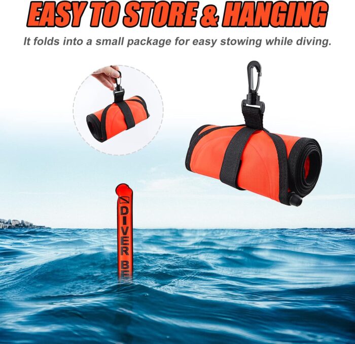 Surface Marker Buoy, Scuba Diving Surface Marker Signal Tube with Reflective Strip and Plastic Clip - Image 5