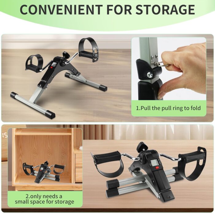 Under Desk Bike Pedal Exerciser with Interchangeable Suction Cups Mini Exercise Bike for Arms Legs Adjustable Resistance LCD Display Foldable Desk Cycling Equipment for Office Home Anti-Slip - Image 6