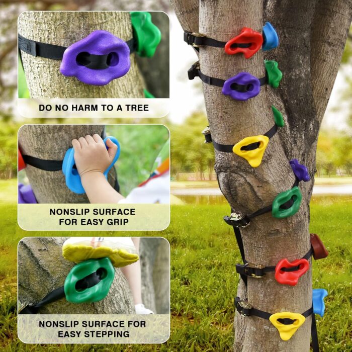 TOPNEW 20 Ninja Tree Climbing Holds for Kids Climber, Adult Climbing Rocks with 6 Ratchet Straps for Outdoor Ninja Warrior Obstacle Course Training - Image 3