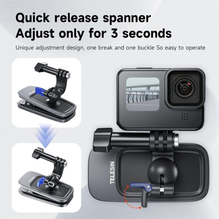 TELESIN Magnetic Mount, 360° Rotating Backpack Clip with Phone Holder for Go Pro iPhone Accessories for Hero 13 12 11 10 Akaso Insta360 X5 X4 X3 Ace Pro 2 DJI Action 5 Pro 4 3 Pocket 3 Bike Motorcycle - Image 5