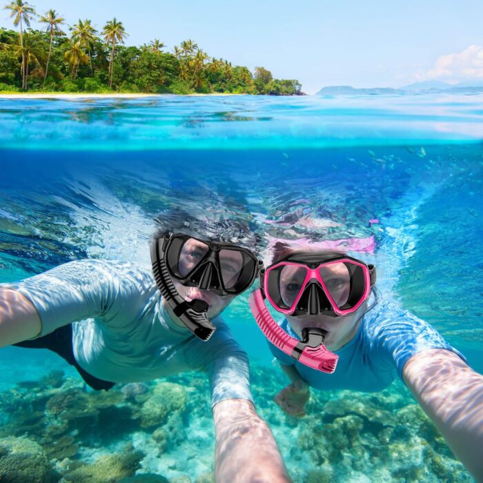 Snorkeling Gear for Adults Scuba Mask Set with Nose Cover Anti Fog Diving Mask with Dry Top Snorkel for Mens Womens Travel Swim Scuba Diving Snorkeling with Bag - Image 3