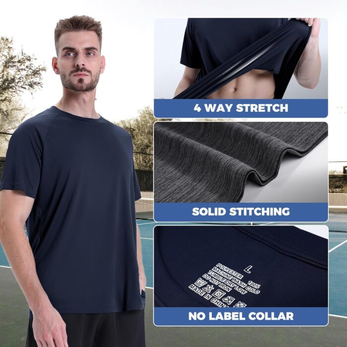 5 Pack Workout Mens T Shirts - Black Gym Quick Dry Short Sleeve Moisture Wicking Tee Tops for Athletic Work Casual Running - Image 2