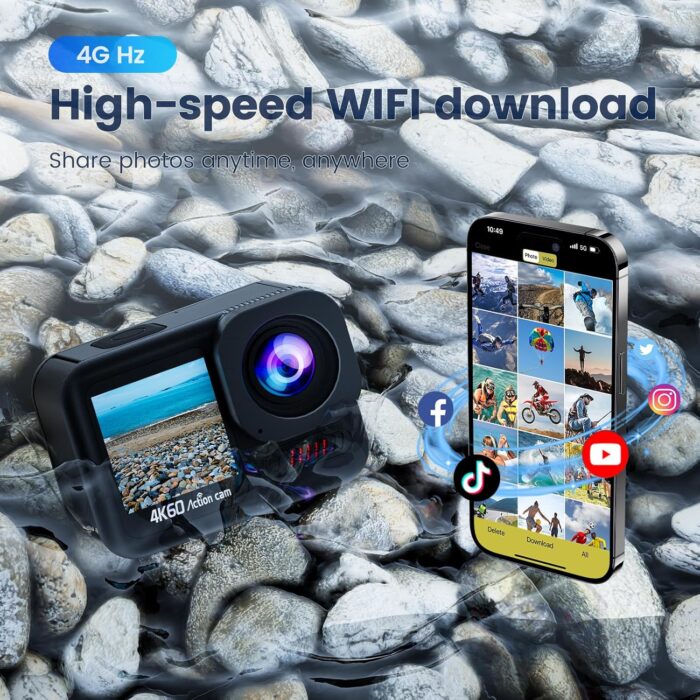 4K60FPS Waterproof Action Camera,48MP 15M Bare Underwater Camera with 64GB Card,8X Zoom Touch Screen SportsCamera,6-axis EIS Motorcycle Camera with Remote Control Distortion Correction - Image 7