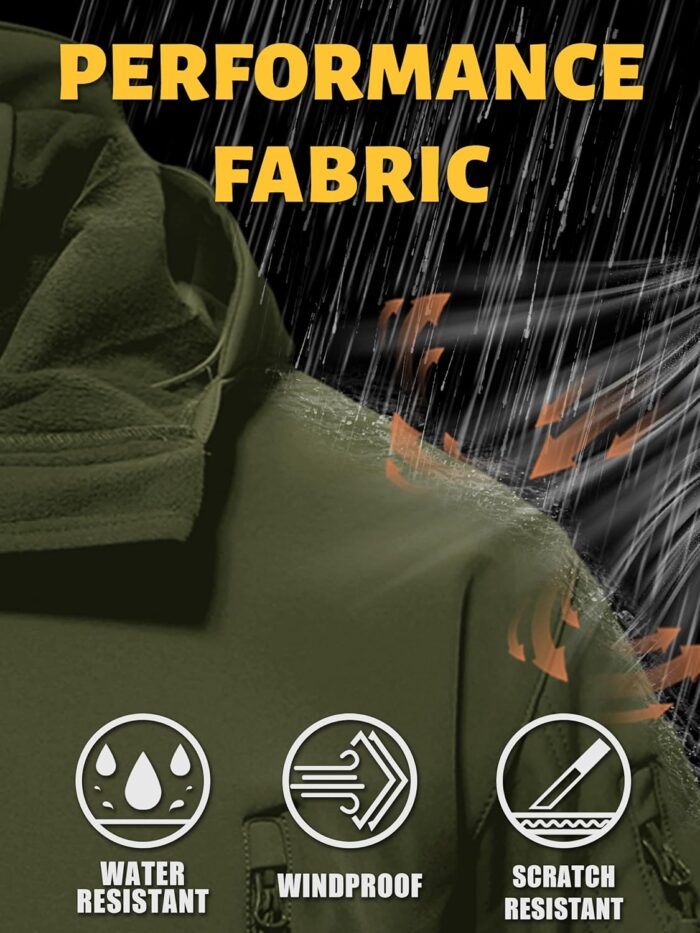 TACVASEN Men's Special Ops Military Tactical Rain Jackets Winter Warm Fleece Softshell Hooded Raincoat Snowboard - Image 2