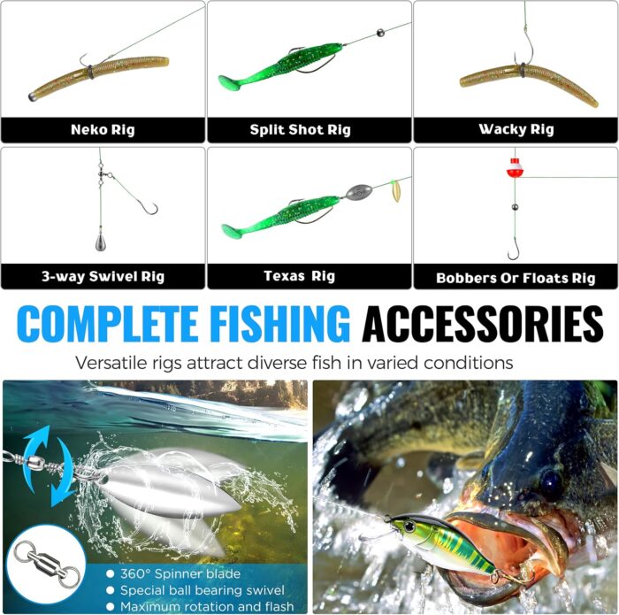 472PCS Fishing Accessories Kit, Waterproof Tackle Box with Tackle Included, Fishing Gifts for Men Included Hooks, Weights, Pliers,Fishing Gear and Equipment for Bass Trout - Image 4