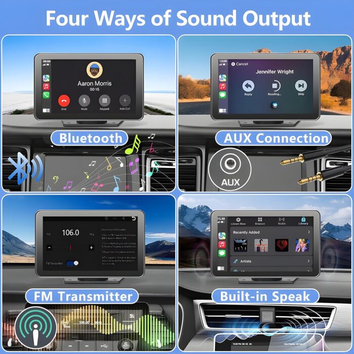Portable Carplay Screen for Car, 7" Wireless Carplay & Android Auto with Bluetooth, HD Backup Camera, GPS Navigation, Siri, FM, AUX, Mirror Link for All Vehicles - Image 5