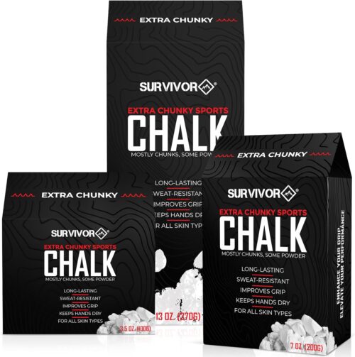 SURVIVOR Gym Chalk - Climbing Chalk, Lifting Chalk, Gymnastics Chalk - Pure Magnesium Carbonate Hand Chalk Powder, Weightlifting Chalk Gym - Rock Climbing Chalk for Weights