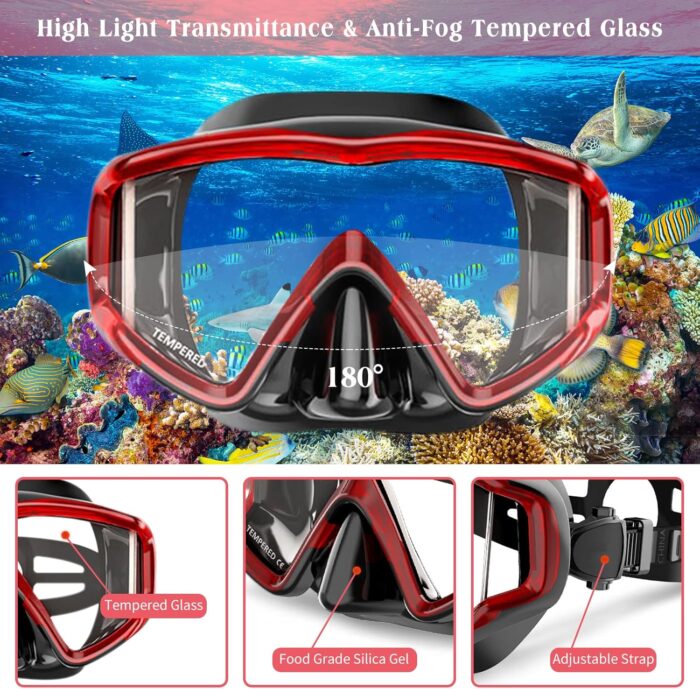 Mask Fins Snorkeling Gear for Adults Men Women, Panoramic View Diving Mask, Anti-Fog Dry Top Snorkel, Adjustable Freediving Swimming Fins/Flippers, Travel Bags for Lap Swimming - Image 3