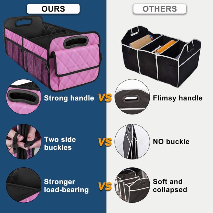 Deosk Car Trunk Organzier and Storage with 6 Big Pocket,Car Accessories for Women/Men 70L Waterproof Polyester Trunk Organzier for Car/SUV/Minivan/Truck(Large, Pink) - Image 2