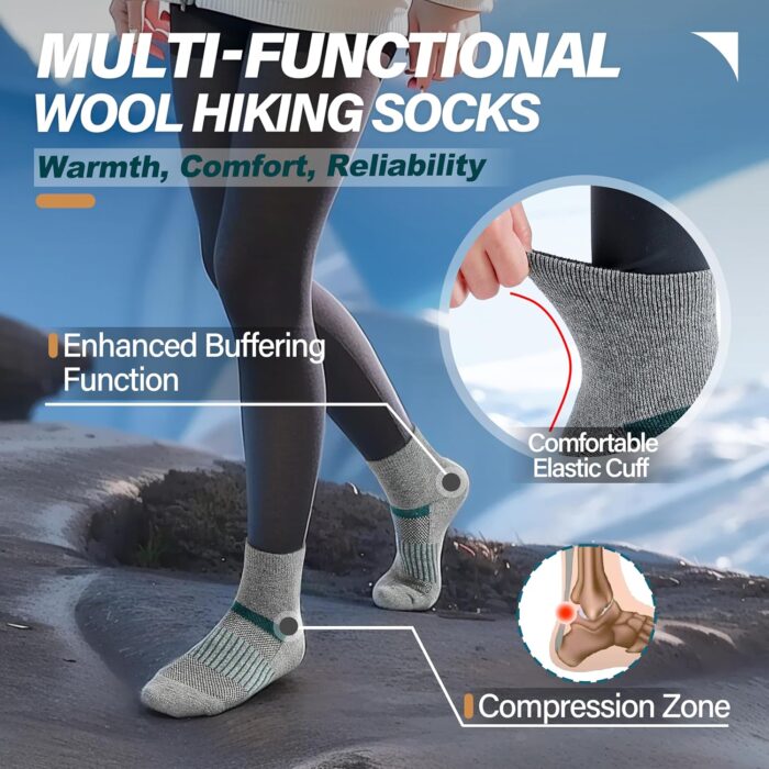 6 Pairs Merino Wool Ankle Running Hiking Socks Compression Support Breathable Thick Cushion No Show Socks for Women Men - Image 3