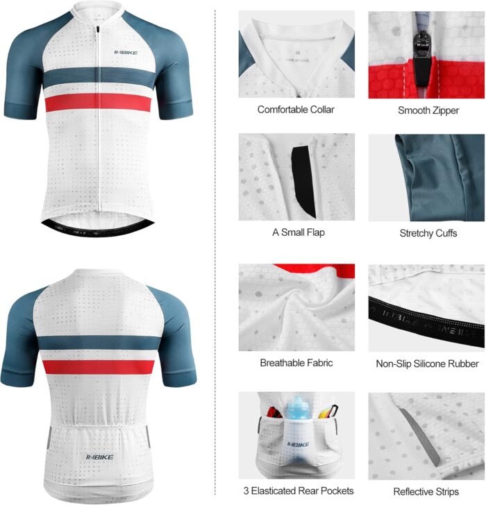 INBIKE Mens Cycling Jersey 3 Rear Pockets Moisture Wicking Short Sleeve Quick Dry Reflective Biking Shirts - Image 6